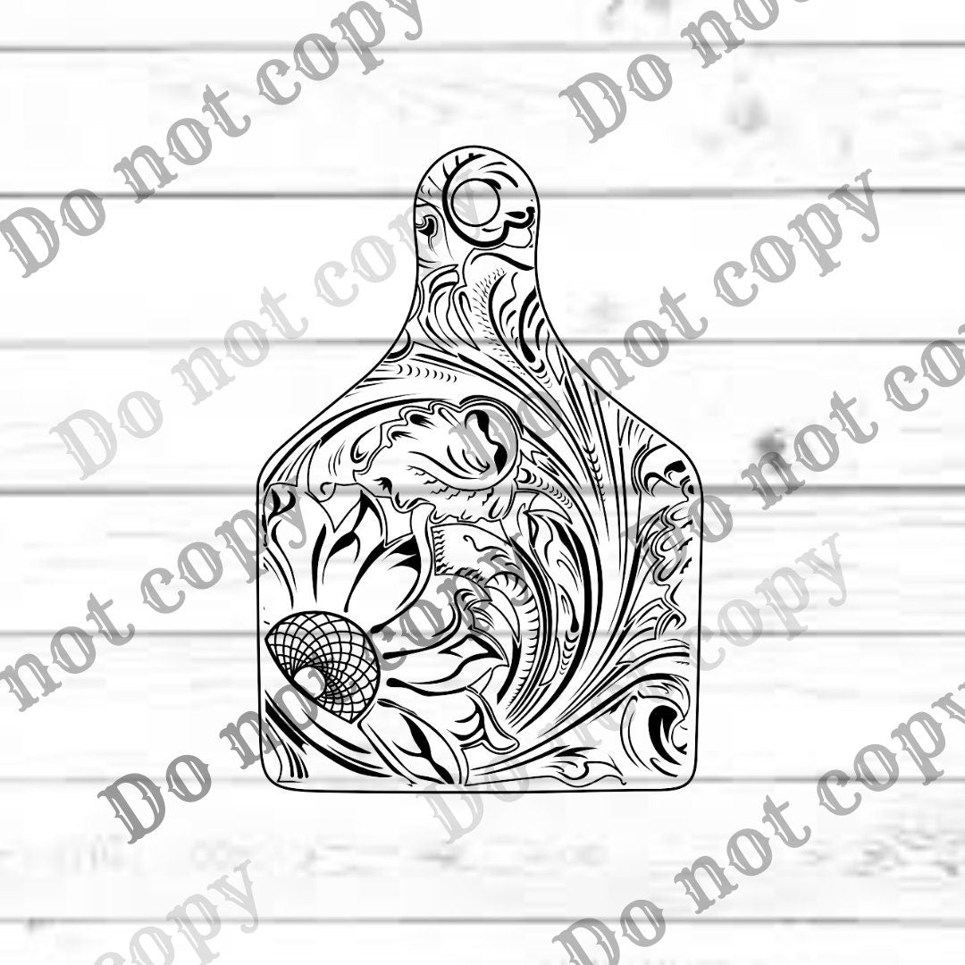 Leather Tooled Cow Tag Digital File – Laser Engraving, Patch Hat Design (SVG, PDF, Ai)