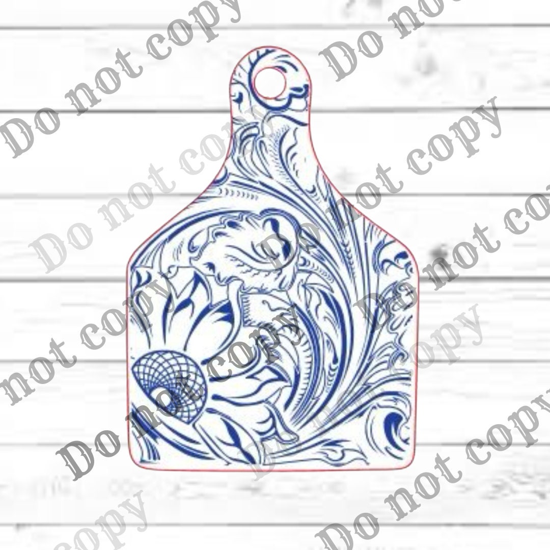 Leather Tooled Cow Tag Digital File – Laser Engraving, Patch Hat Design (SVG, PDF, Ai)
