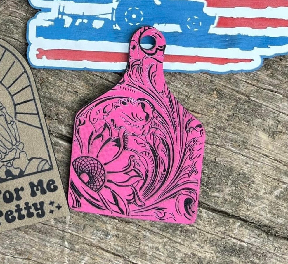 Leather Tooled Cow Tag Digital File – Laser Engraving, Patch Hat Design (SVG, PDF, Ai)