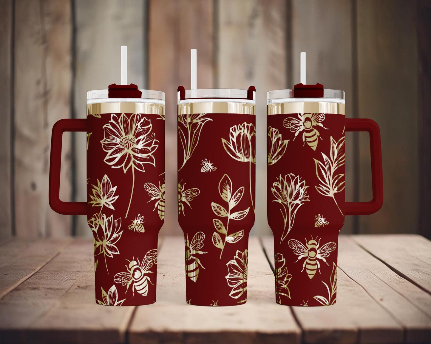 Floral Honeybee Laser Engraving SVG | 40 oz Tumbler Wrap (Digital Download)