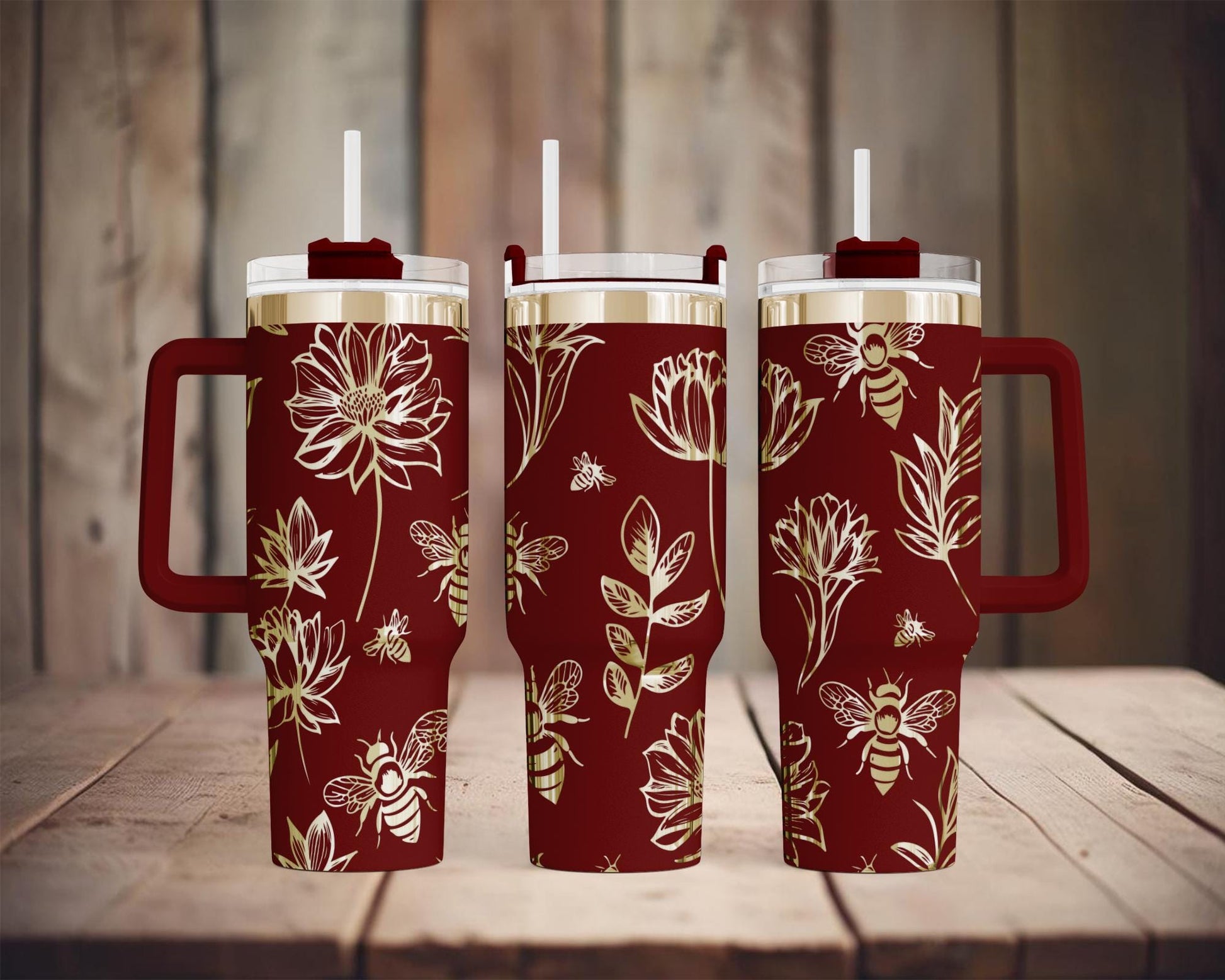 Floral Honeybee Laser Engraving SVG | 40 oz Tumbler Wrap (Digital Download)