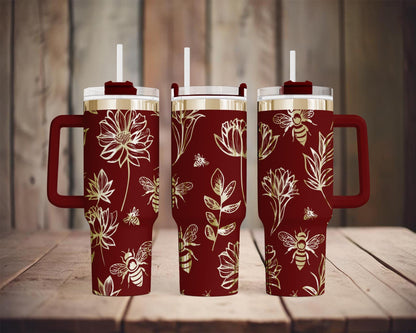 Floral Honeybee Laser Engraving SVG | 40 oz Tumbler Wrap (Digital Download)