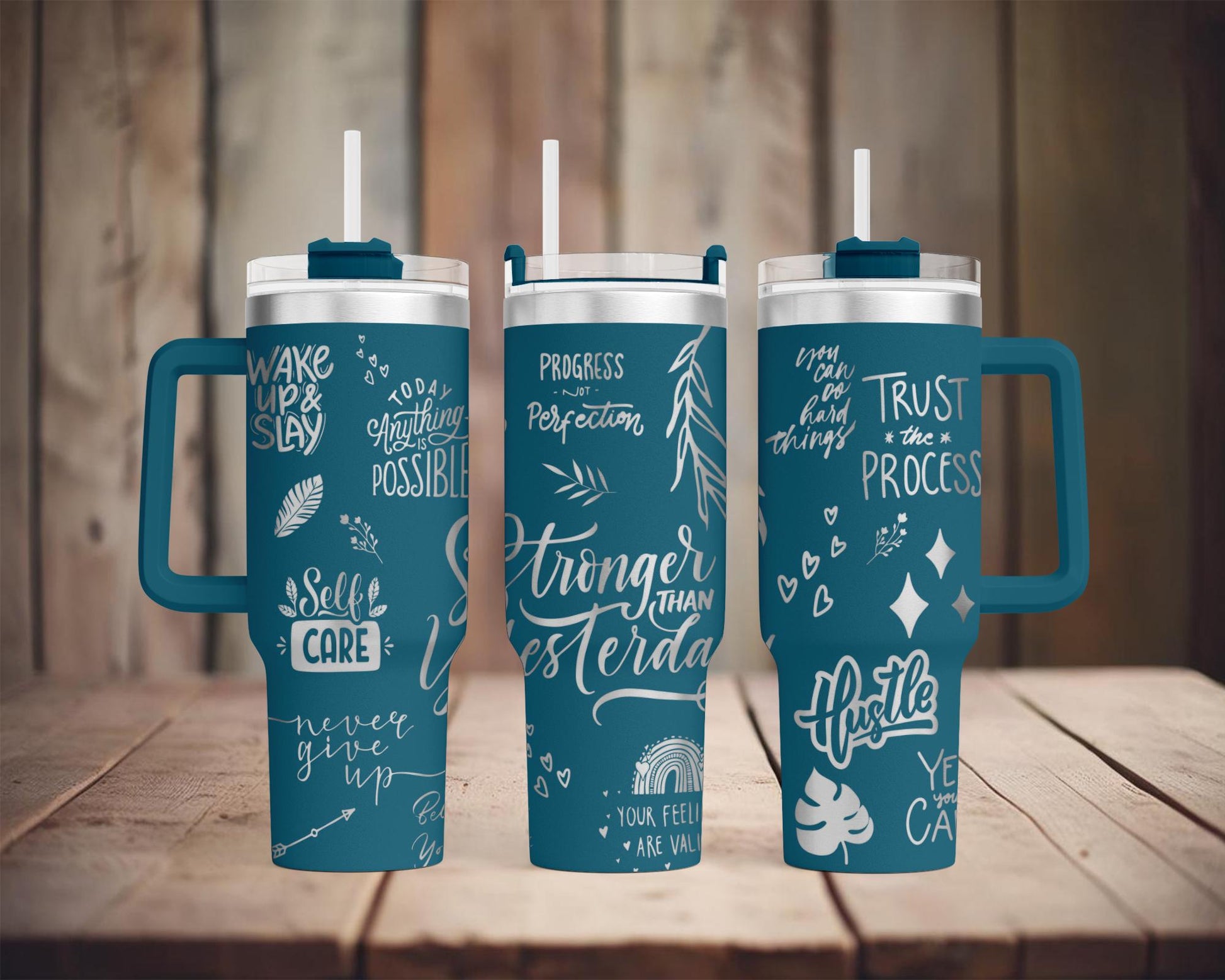 Laser Engraving Motivational Floral SVG File for 40 oz Dupe Tumbler | Full Wrap Design