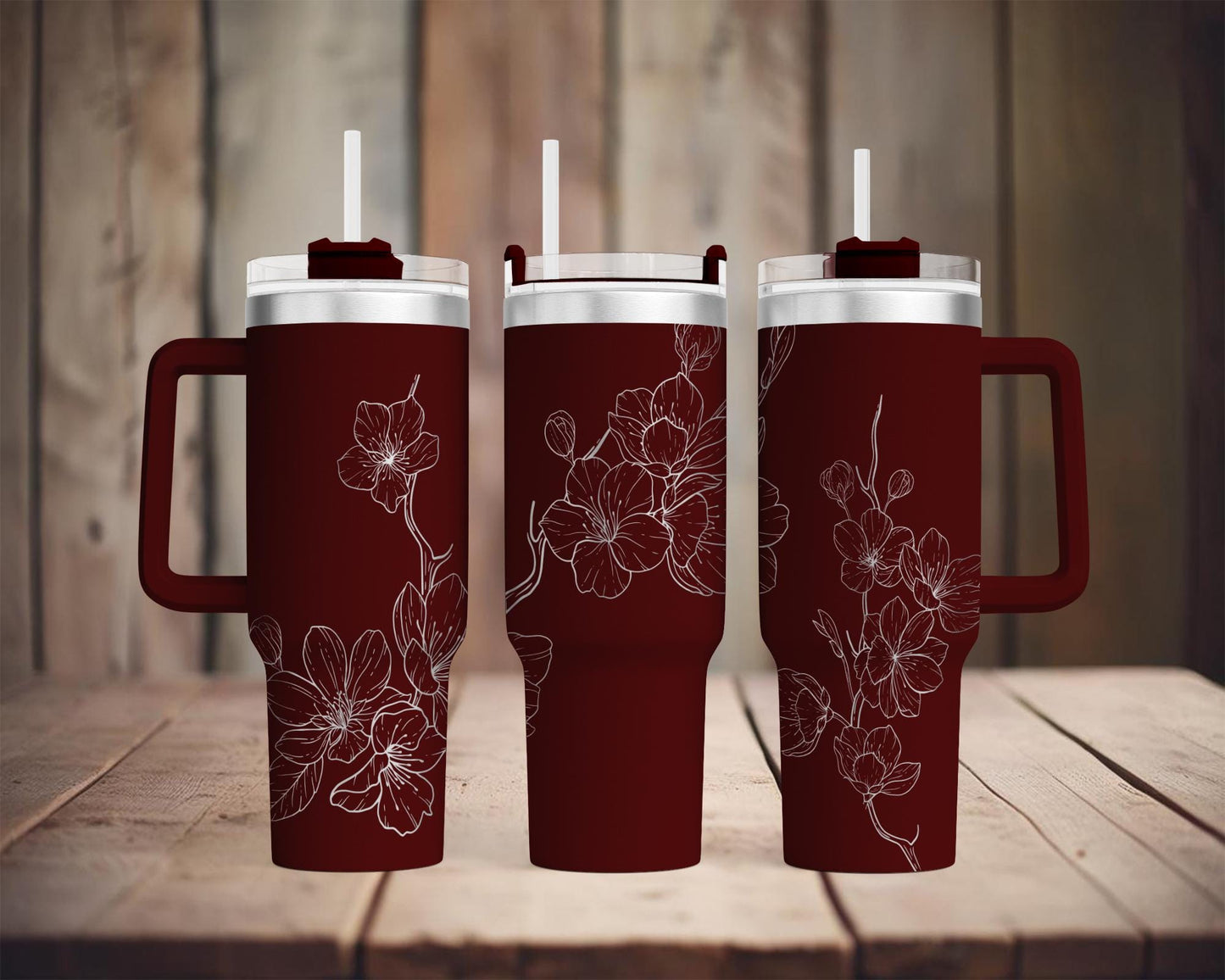 Apple Blossom Laser Engraving File | 40 oz Tumbler Wrap (SVG)