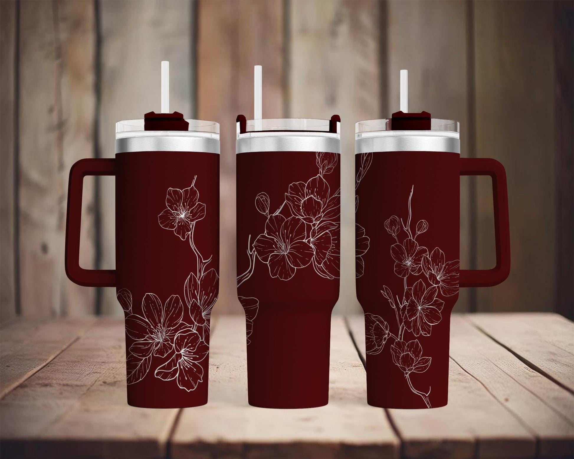 Apple Blossom Laser Engraving File | 40 oz Tumbler Wrap (SVG)