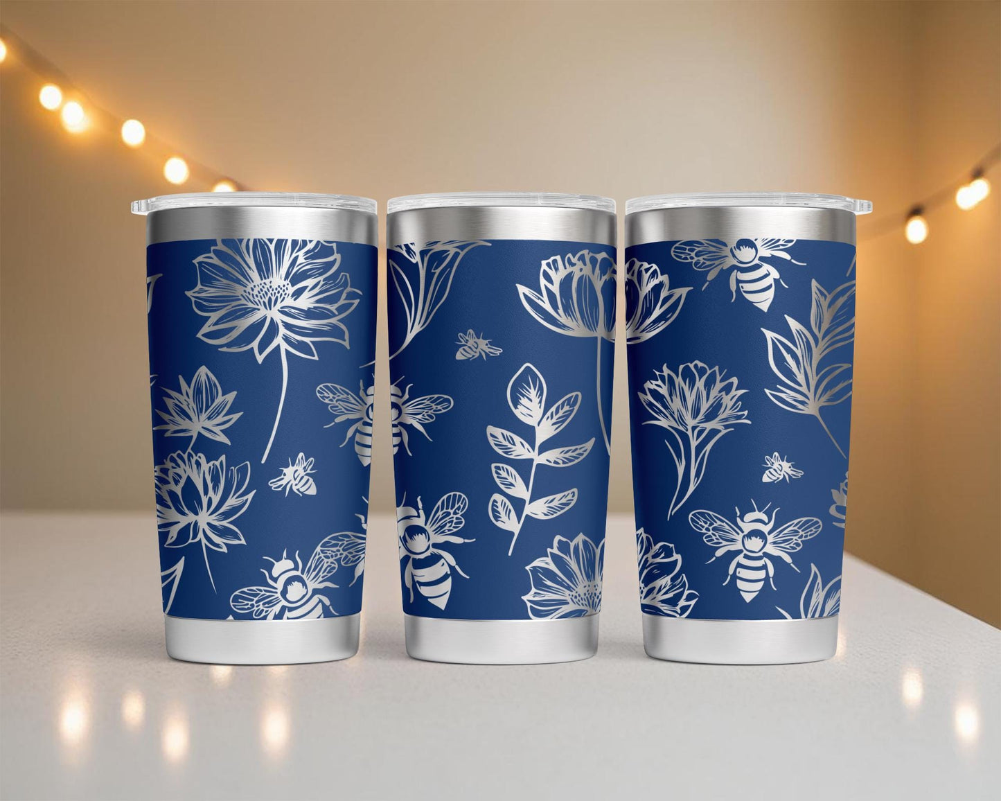 Floral Honeybee Tumbler Wrap SVG – Laser Engraving Seamless Design (20 oz)