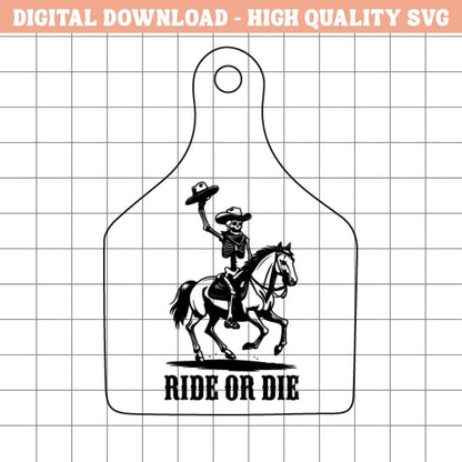 Ride or Die Hat Patch SVG – Western Skeleton Design (Digital Download)