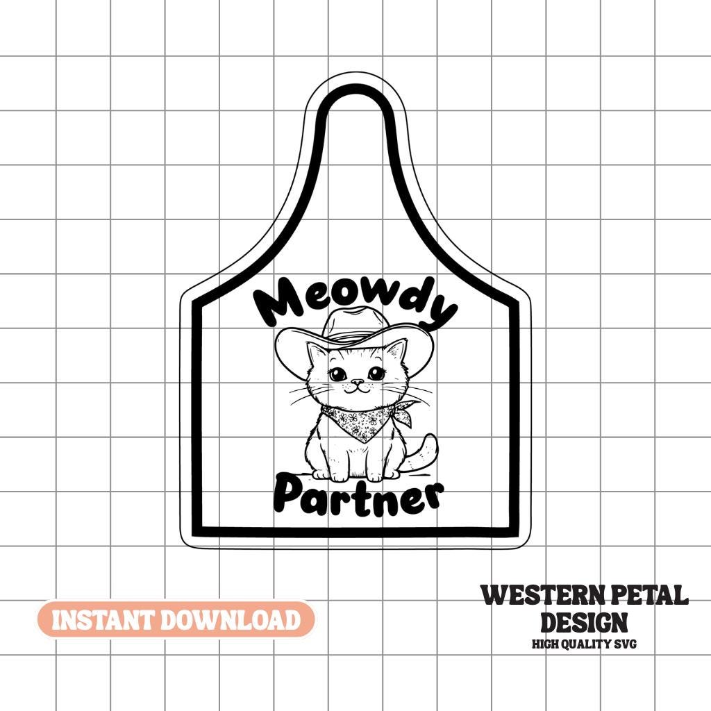 Meowdy Partner Cat Leather Hat Patch SVG – Funny Western Design (Digital Download)
