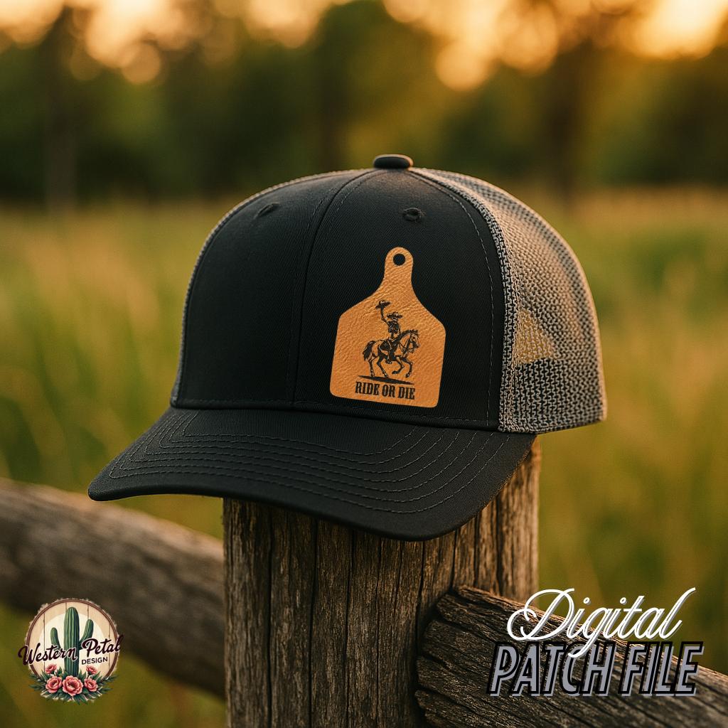 Ride or Die Hat Patch SVG – Western Skeleton Design (Digital Download)