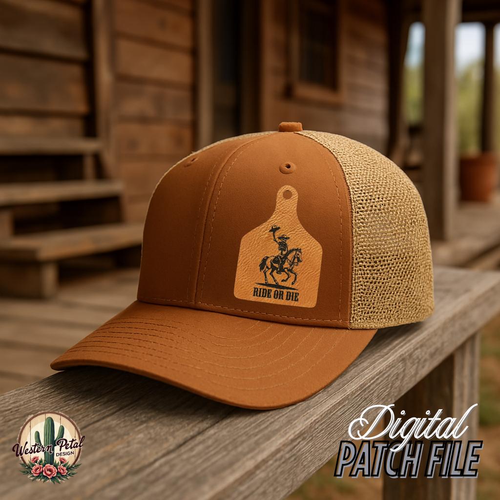 Ride or Die Hat Patch SVG – Western Skeleton Design (Digital Download)