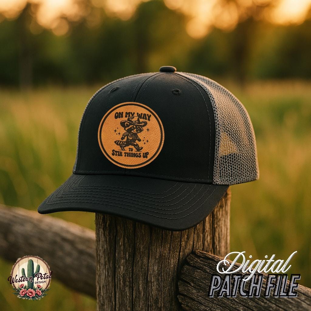 Funny Raccoon Hat Patch SVG – Laser Engraving Design (Digital Download)