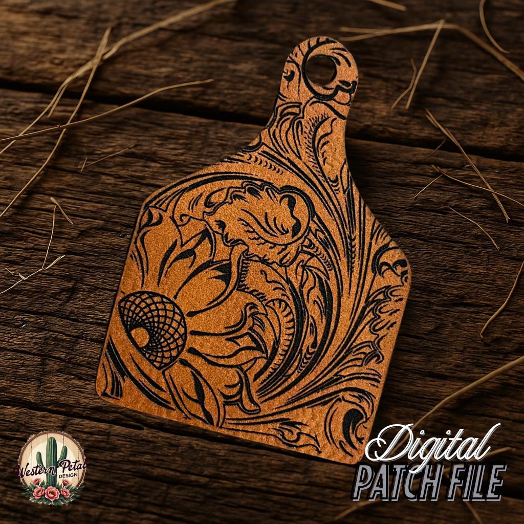 Leather Tooled Cow Tag Digital File – Laser Engraving, Patch Hat Design (SVG, PDF, Ai)