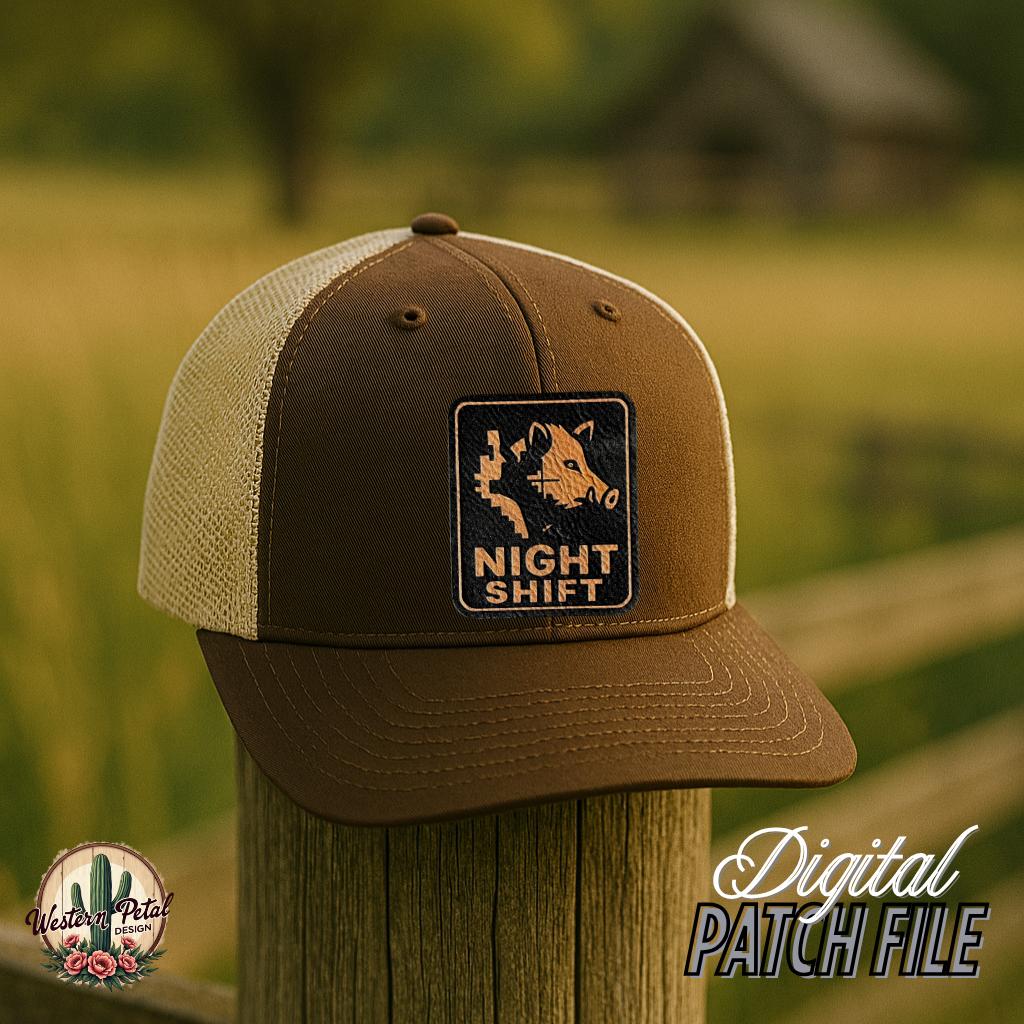 Night Shift Hog Hunter Hat Patch SVG – Laser Engraving Design (Digital Download)