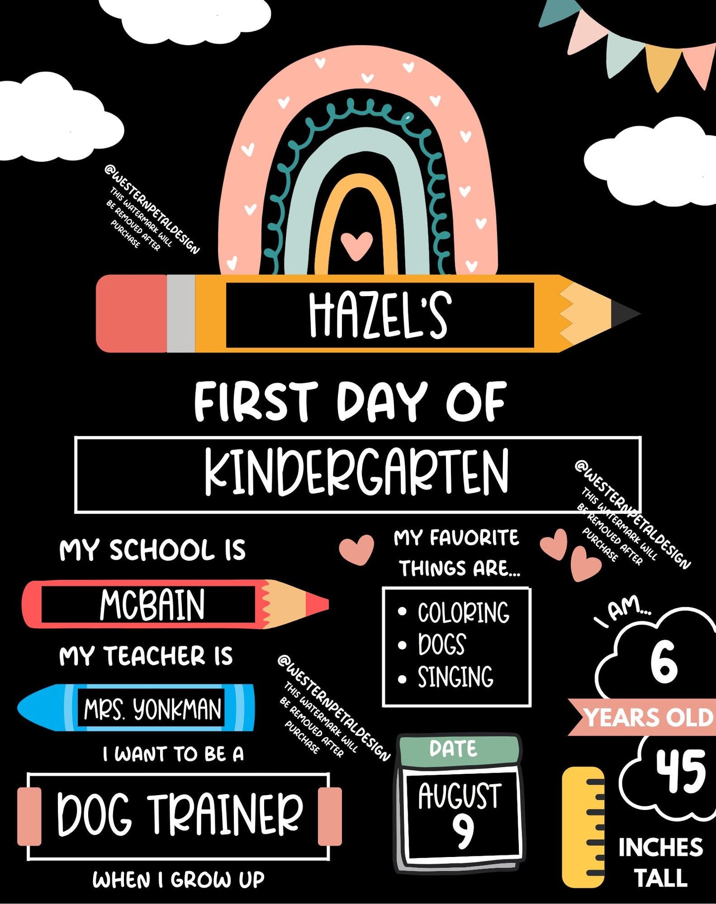 Digital school sign graphic with text Easy to Edit in Canva no software needed