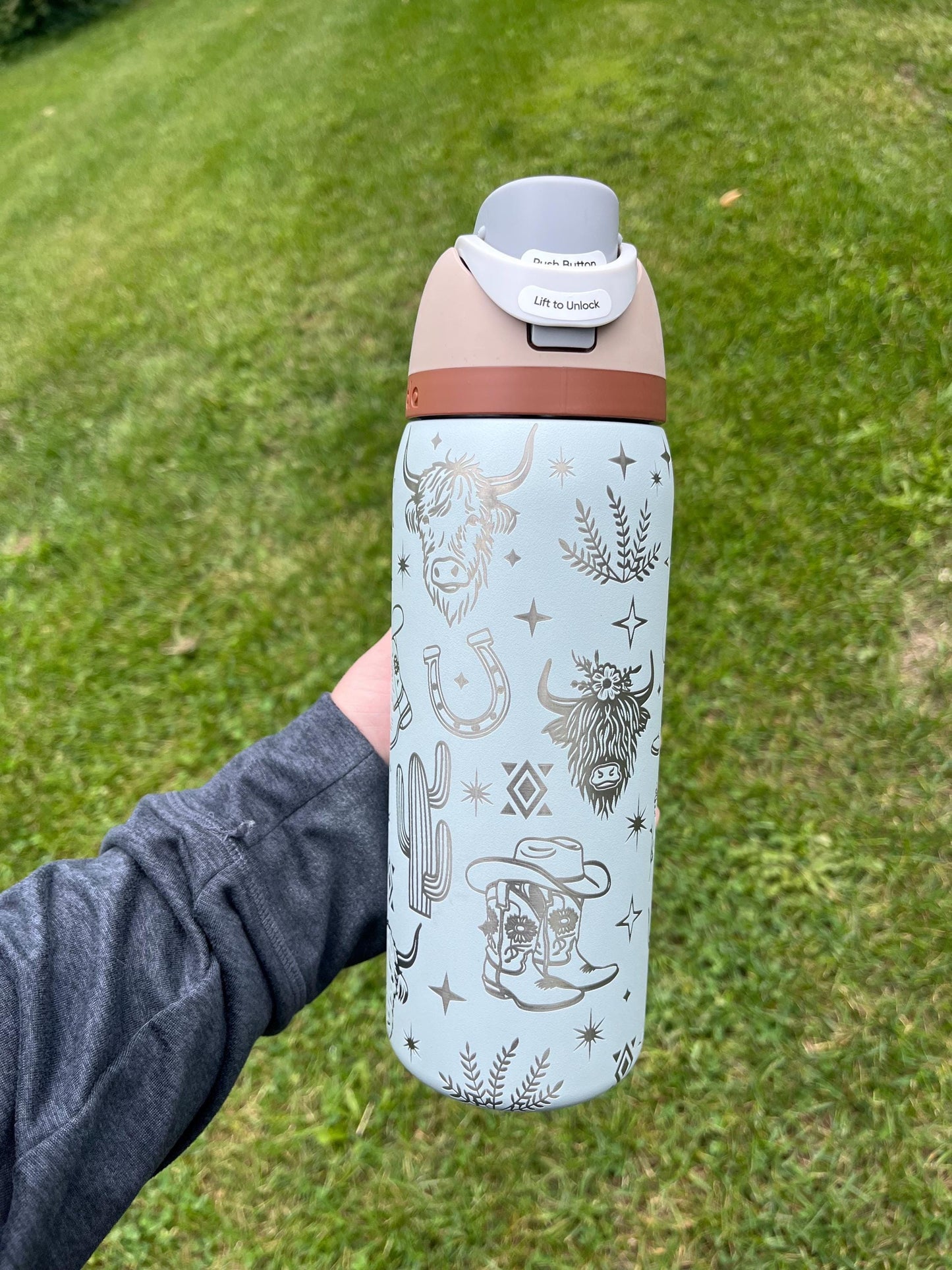 Engraved Owala Tumbler, Western Cowgirl Water Bottle, Highland Cow Tumbler, Floral Boot Aztec Design, 24 32 40 oz Cup