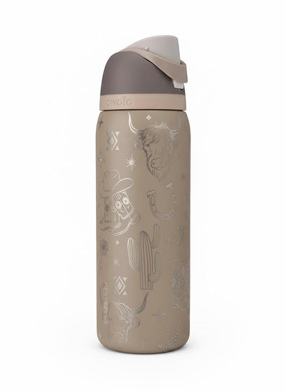 Engraved Owala Tumbler, Western Cowgirl Water Bottle, Highland Cow Tumbler, Floral Boot Aztec Design, 24 32 40 oz Cup