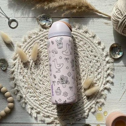 Engraved Owala Tumbler, Whimsical Goose Floral Water Bottle, Cute Cottagecore Owala Cup, Mushroom Bow Design, 24 32 oz Gift