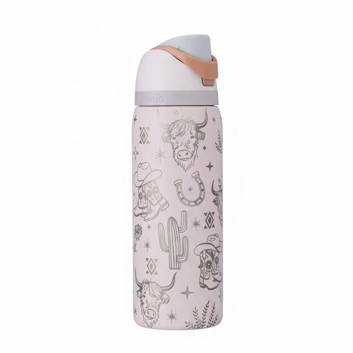Engraved Owala Tumbler, Western Cowgirl Water Bottle, Highland Cow Tumbler, Floral Boot Aztec Design, 24 32 40 oz Cup