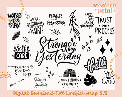 Laser Engraving Motivational Floral SVG File for 40 oz Dupe Tumbler | Full Wrap Design