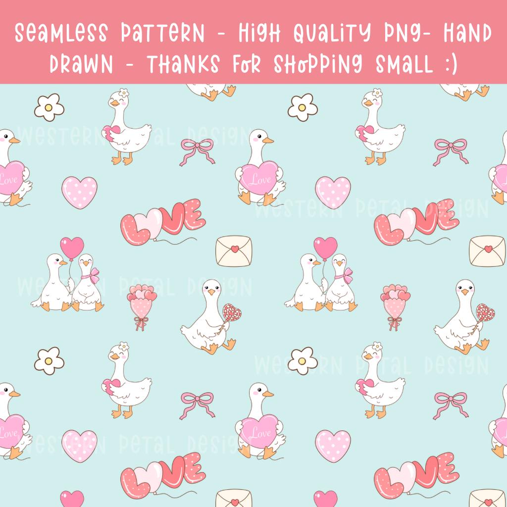 Silly Goose Valentine's Day Seamless Pattern, Hand Drawn PNG, 12x12" (Digital Download)