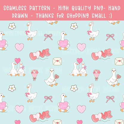 Silly Goose Valentine's Day Seamless Pattern, Hand Drawn PNG, 12x12" (Digital Download)