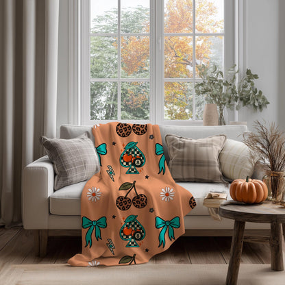Retro Cherry Leopard Print Seamless Pattern | Teal Bow, Spade (Digital Download)