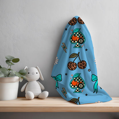 Retro Leopard Cherry Seamless Pattern | Teal Bow, Spade (Digital Download)