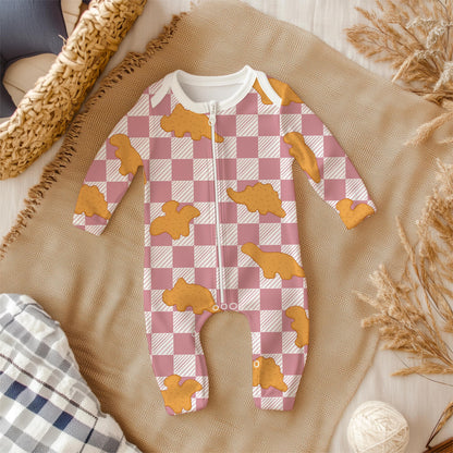 Dino Nugget Seamless Pattern | Hand-Drawn Foodie Gingham Digital Background for Kids Fabric Printing, Sublimation Design, 12x12 PNG