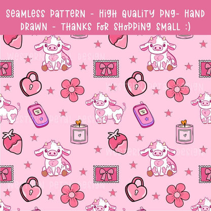 Mootiful Love Cow Seamless Pattern | Pink Valentine Cow Print Digital Paper for Tumbler Wraps, Fabric, Scrapbooking, Crafts, and POD Designs