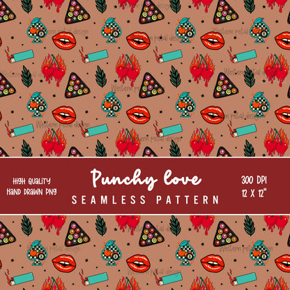 Hand Drawn Tattoo Seamless Pattern | Retro Cherry Flames (Digital Download)