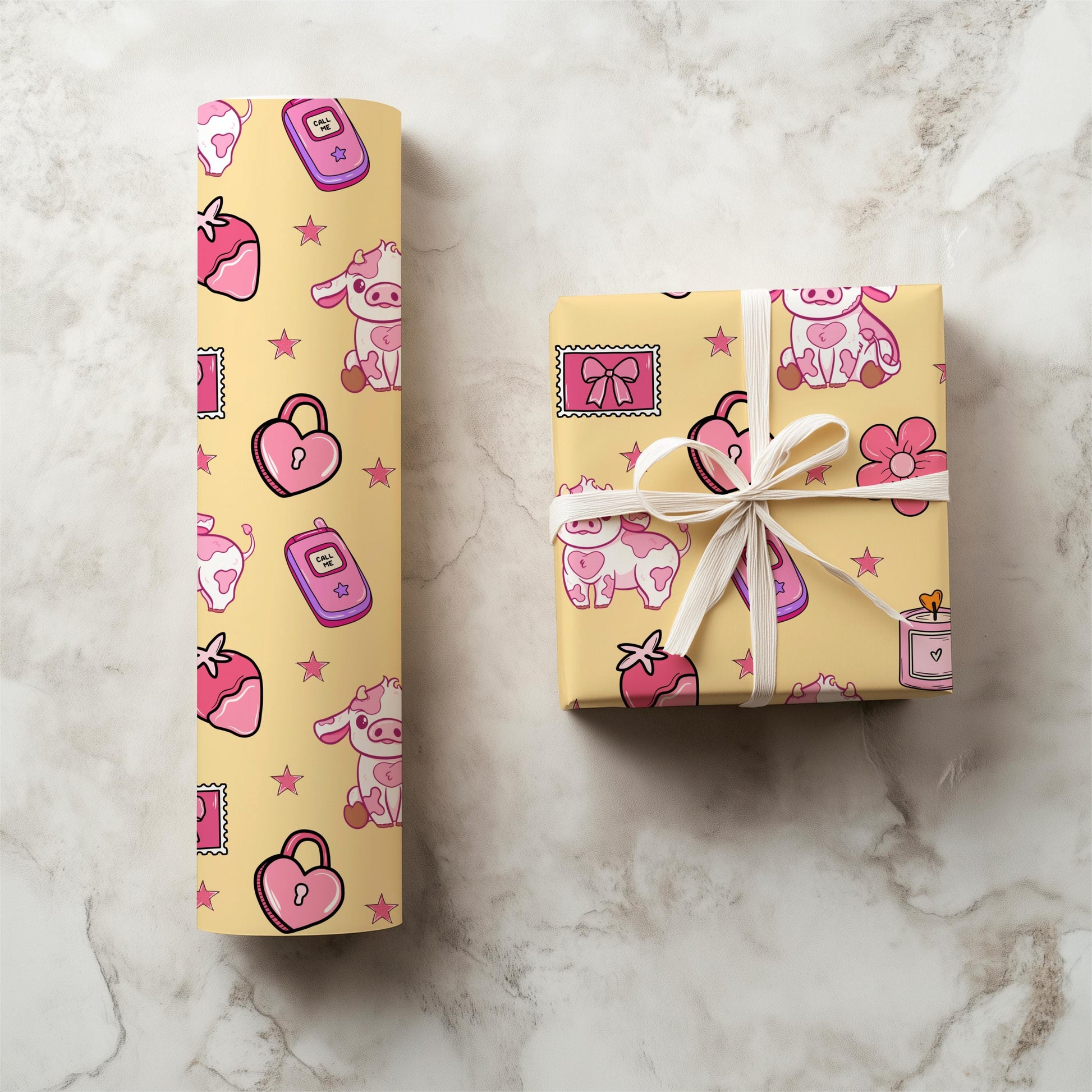 Pink Cow Seamless Pattern, Valentine's Day Fabric Design, Kawaii Digital Paper (PNG Download)