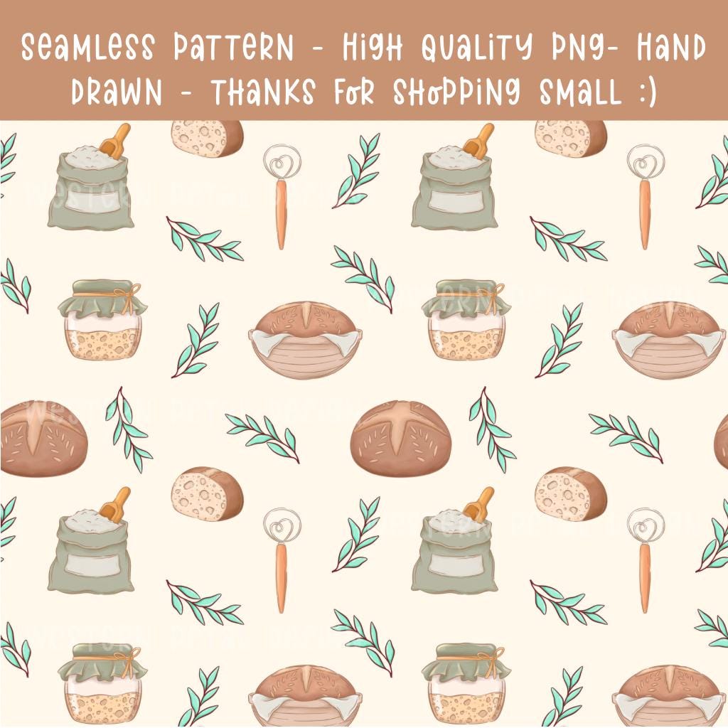 Sourdough Bread Seamless Pattern | Bakery Digital Paper (12x12 PNG)