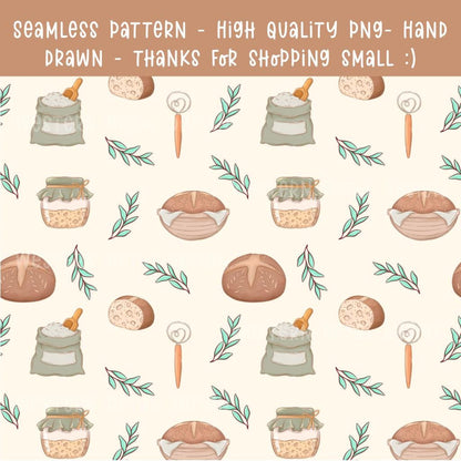 Sourdough Bread Seamless Pattern | Bakery Digital Paper (12x12 PNG)