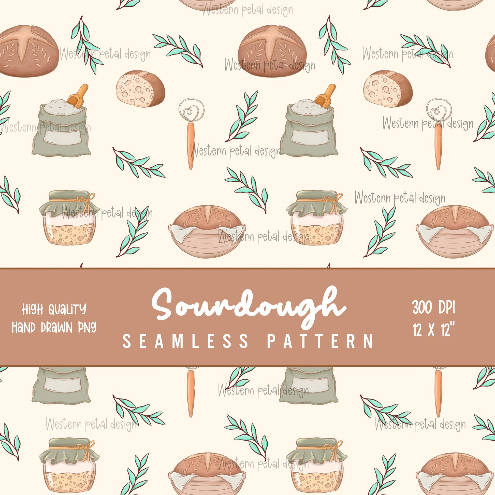 Sourdough Bread Seamless Pattern | Bakery Digital Paper (12x12 PNG)