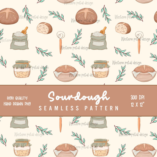 Sourdough Bread Seamless Pattern | Bakery Digital Paper (12x12 PNG)