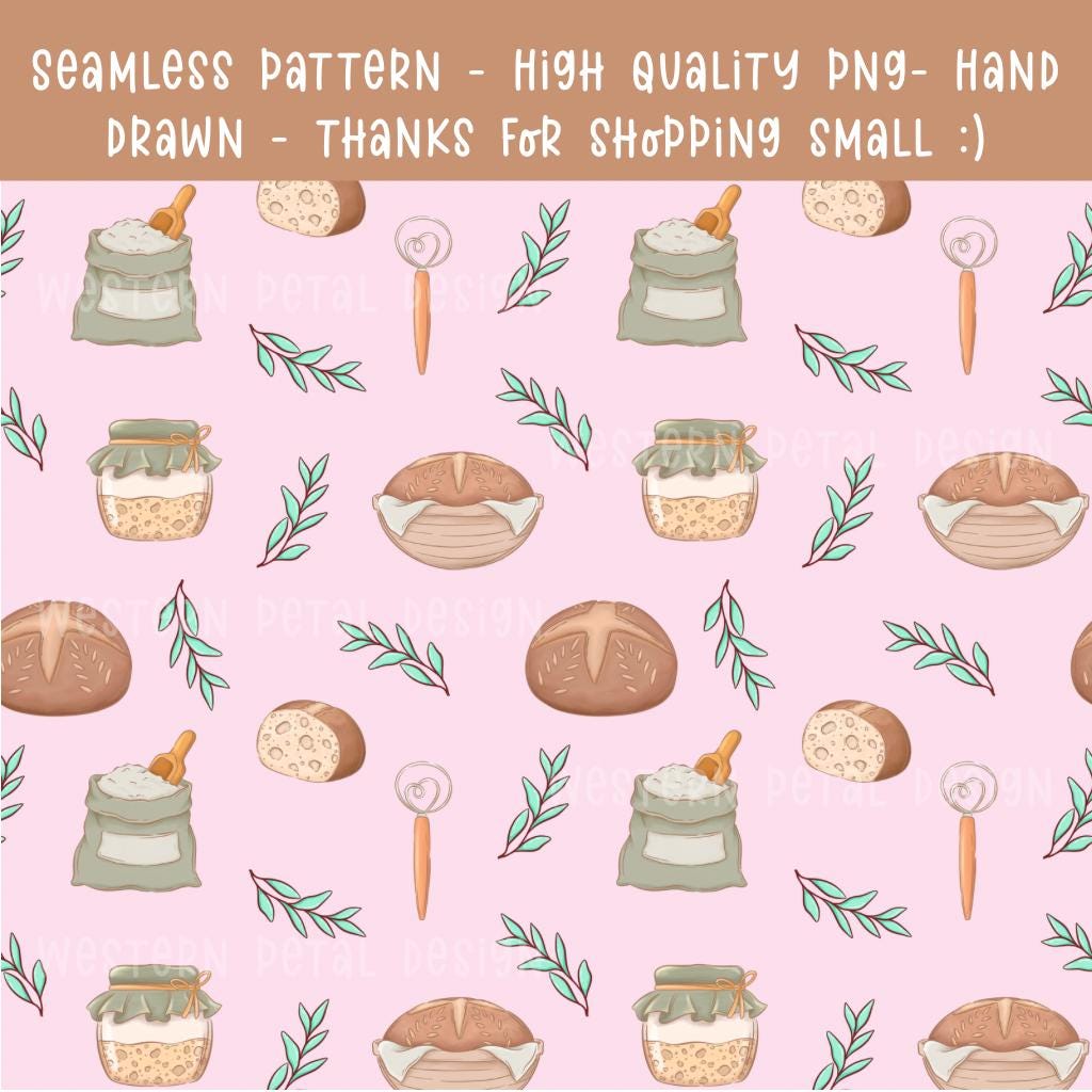 Sourdough Bread Seamless Pattern | Bakery Digital Paper (12x12 PNG)