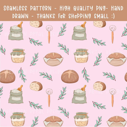 Sourdough Bread Seamless Pattern | Bakery Digital Paper (12x12 PNG)