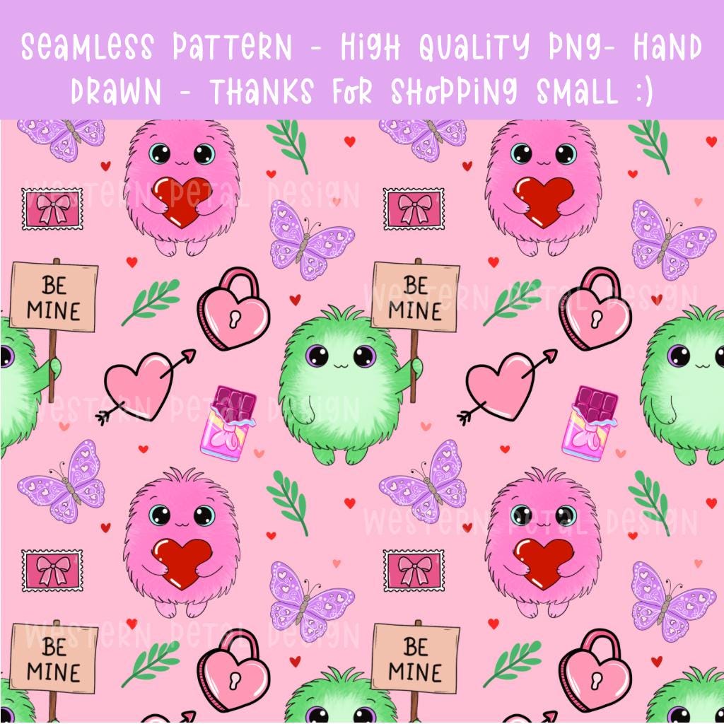 Love Monster Seamless Pattern | Valentine's Day PNG (12x12)