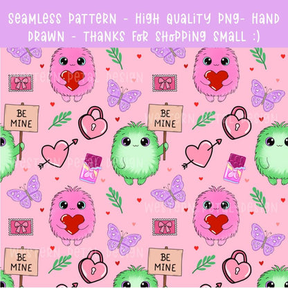 Love Monster Seamless Pattern | Valentine's Day PNG (12x12)