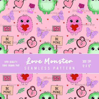 Love Monster Seamless Pattern | Valentine's Day PNG (12x12)