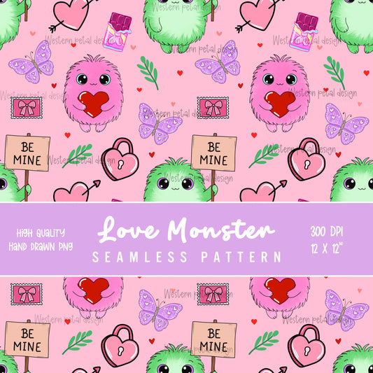 Love Monster Seamless Pattern | Valentine's Day PNG (12x12)