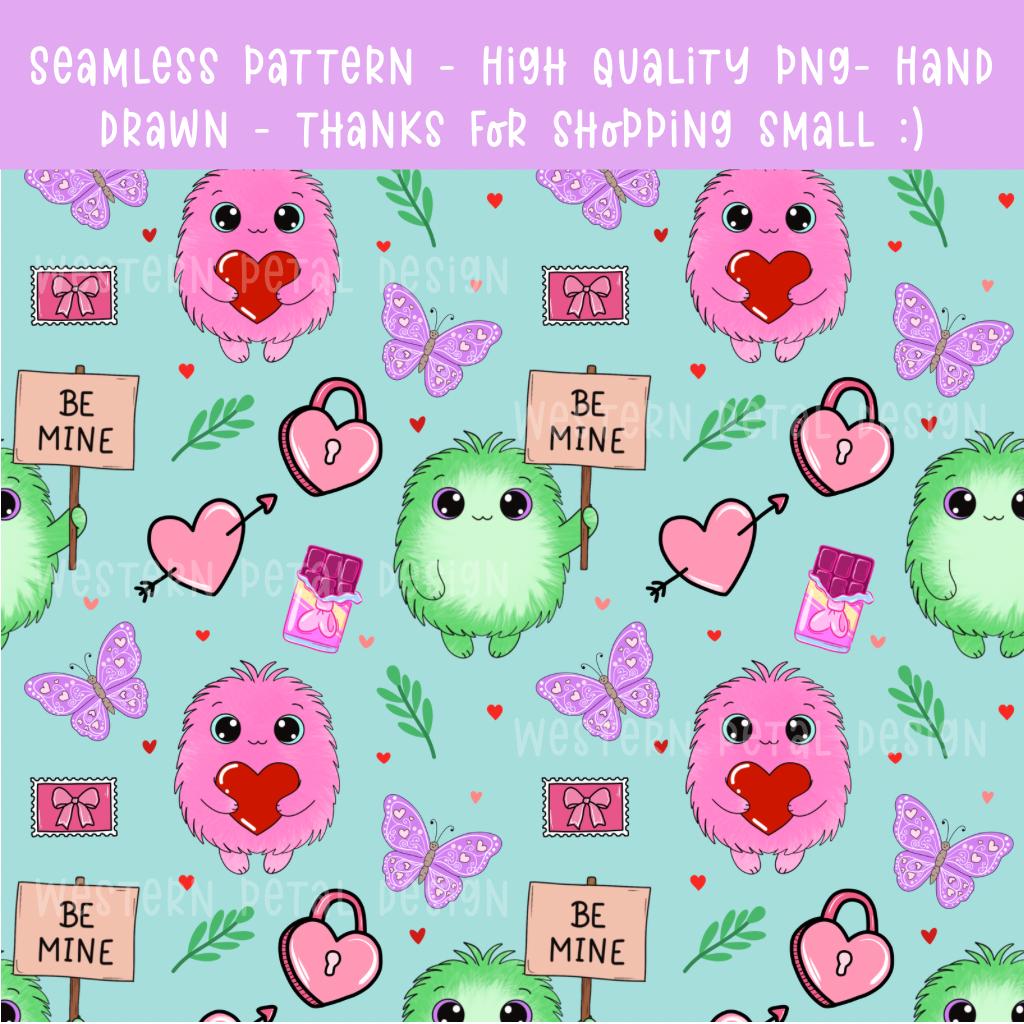 Love Monster Seamless Pattern | Valentine's Day Digital Paper (12x12 PNG)