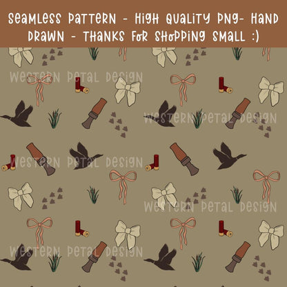 Hand-Drawn Duck Hunting & Bows Seamless Pattern | 12x12” PNG | 300 DPI Digital Download