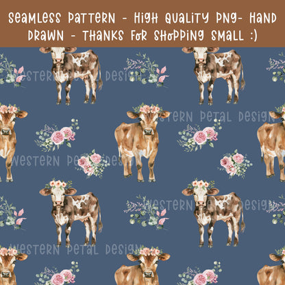 Western Floral Seamless Pattern PNG, Cowgirl Floral Digital Paper, Retro Western Pattern, Pink Orange Flower Design, 12x12 Sublimation