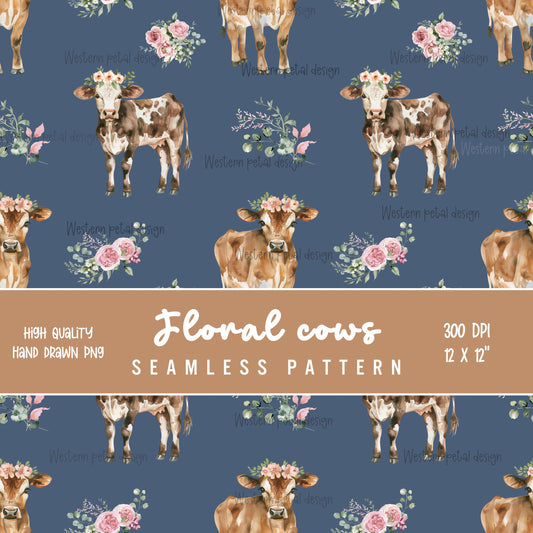 Western Floral Seamless Pattern PNG, Cowgirl Floral Digital Paper, Retro Western Pattern, Pink Orange Flower Design, 12x12 Sublimation