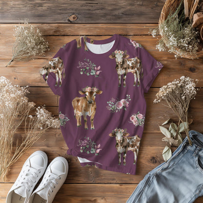 Floral Cow Seamless Pattern | Hand-Drawn Western Farm (PNG)