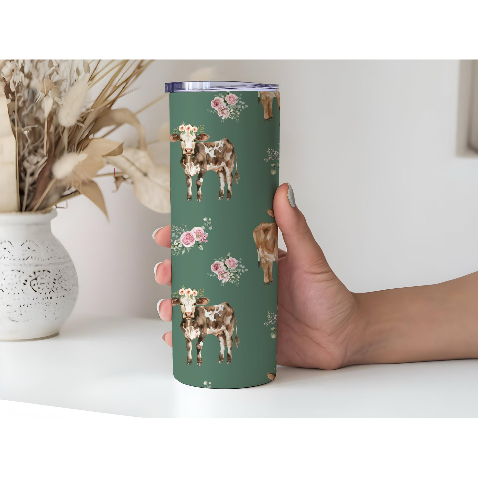 Floral Cow Seamless Pattern | Hand-Drawn Western Farm PNG (12x12, 300 DPI)