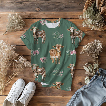 Floral Cow Seamless Pattern | Hand-Drawn Western Farm PNG (12x12, 300 DPI)