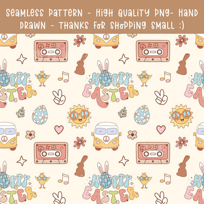 Retro Easter Seamless Pattern | Groovy Hippie Design (Digital Download)