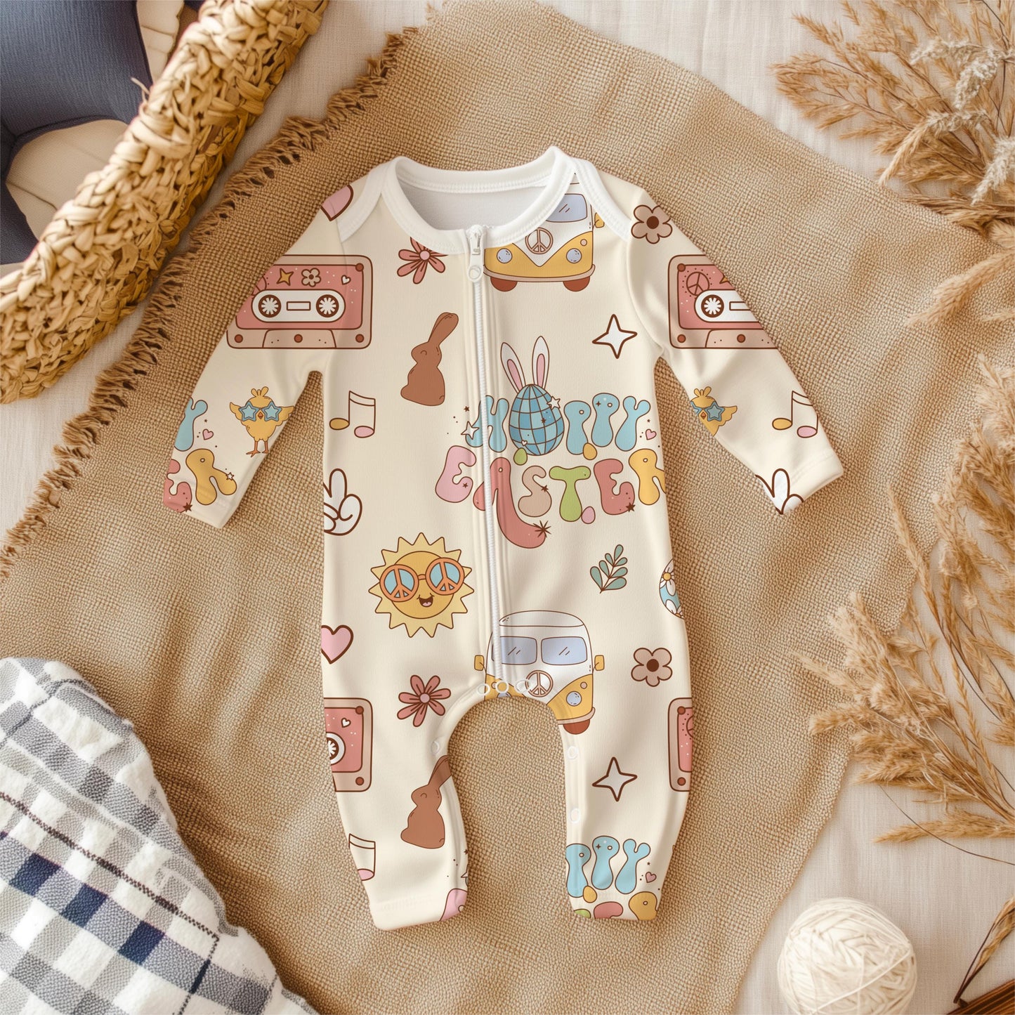 Retro Easter Seamless Pattern | Groovy Hippie Design (Digital Download)